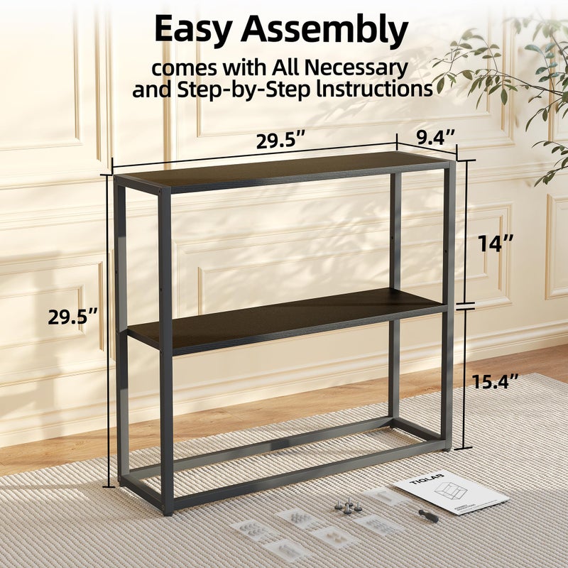 TIQLAB Small Entryway Table, 29.5" Narrow Console Table with Shelves, Sofa Table, Couch Table, Side Table, Entry Table for Hallway, Living Room, Small Space, Black - Image 3