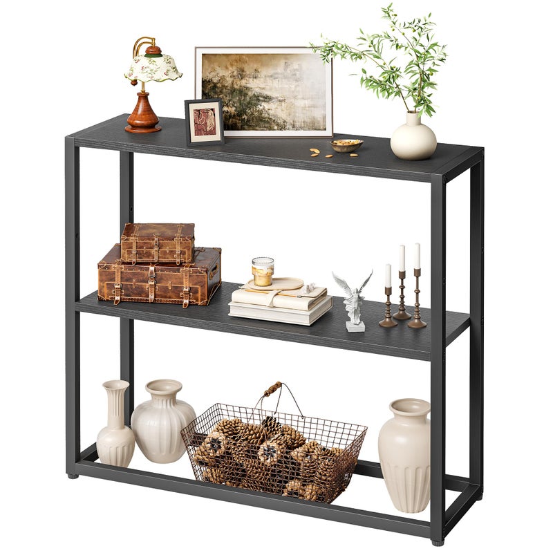 TIQLAB Small Entryway Table, 29.5" Narrow Console Table with Shelves, Sofa Table, Couch Table, Side Table, Entry Table for Hallway, Living Room, Small Space, Black - Image 1