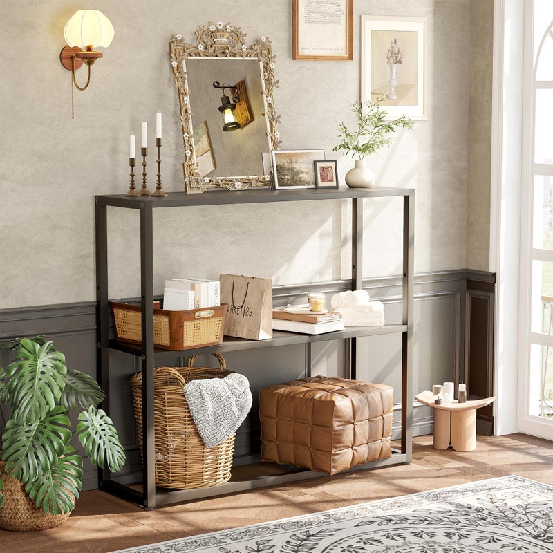 TIQLAB Small Entryway Table, 29.5" Narrow Console Table with Shelves, Sofa Table, Couch Table, Side Table, Entry Table for Hallway, Living Room, Small Space, Black - Image 2