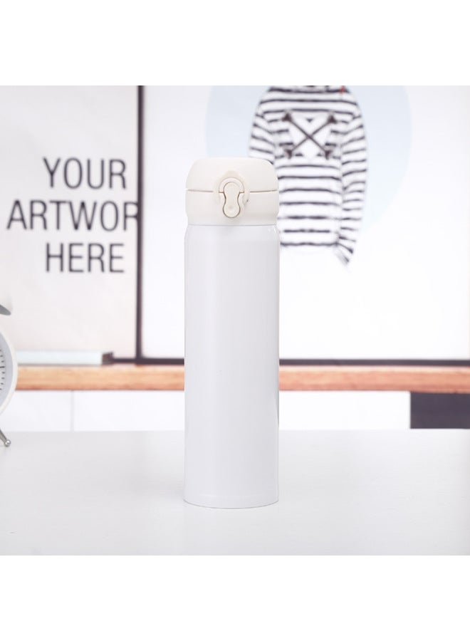 White Stainless Steel Thermos Cup Bounce Cup Cover Thermos Cup Pea Cup Portable Sports Water Cup Car Large Capacity Thermos Cup