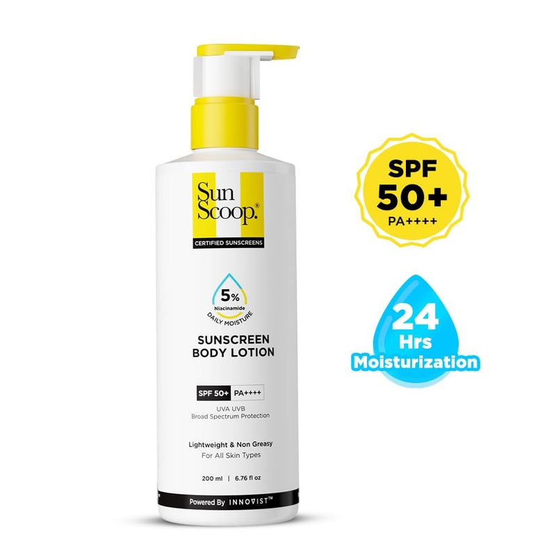SunScoop 5 Niacinamide Daily Moisture Sunscreen Body Lotion SPF 50 PA  24Hours Moisturization  Prevents Tan  Sunburn  Reduces Pigmentation  Lightweight  Nonsticky  Leaves No White Cast  For All Skin Types  Body Sunscreen for Summer  200 ml - Image 2