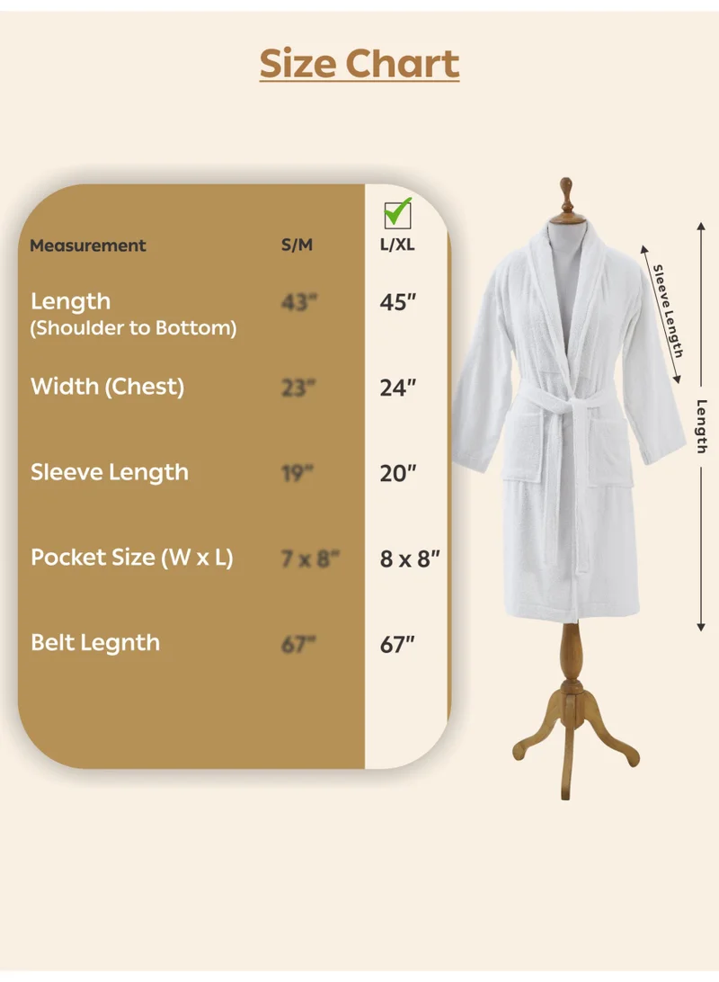 Donetella Unisex 100% Cotton Terry Bathrobe Large And Extra Large Size, 400 GSM, Luxurious And Absorbent, Ankle-Length with Shawl Collar And Pockets