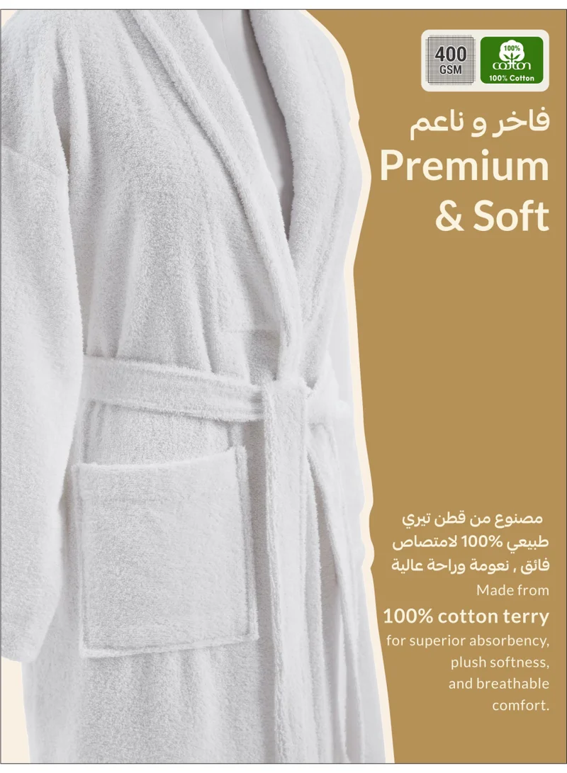 Donetella Unisex 100% Cotton Terry Bathrobe Large And Extra Large Size, 400 GSM, Luxurious And Absorbent, Ankle-Length with Shawl Collar And Pockets