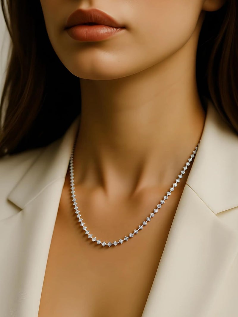Rubans Rhodium-Plated White Cubic Zirconia Studded Classic Tennis Necklace for Women & Girls – Parties & Special Occasions - Image 2