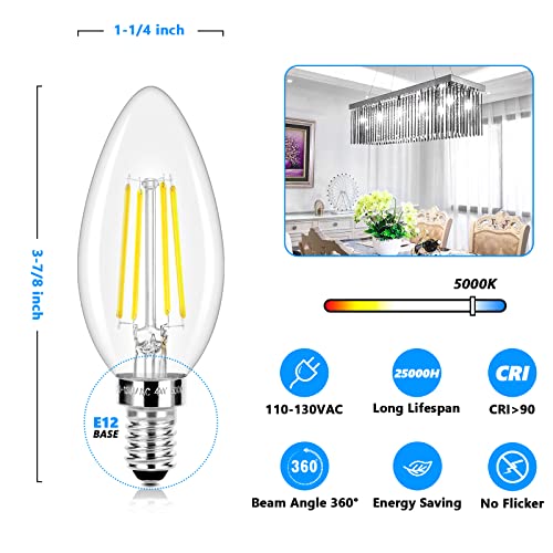 Brightever LED Candle Bulbs 40W Equivalent Dimmable, E12 Candelabra Light Bulbs 4W 470Lm Clear Edison LED Bulb, Daylight White 5000K B11 Classic Bright Filament Bulb, Decorative Lights for Lamps, Pack of 5 - Image 2