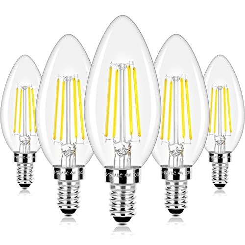 Brightever LED Candle Bulbs 40W Equivalent Dimmable, E12 Candelabra Light Bulbs 4W 470Lm Clear Edison LED Bulb, Daylight White 5000K B11 Classic Bright Filament Bulb, Decorative Lights for Lamps, Pack of 5 - Image 1