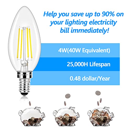 Brightever LED Candle Bulbs 40W Equivalent Dimmable, E12 Candelabra Light Bulbs 4W 470Lm Clear Edison LED Bulb, Daylight White 5000K B11 Classic Bright Filament Bulb, Decorative Lights for Lamps, Pack of 5 - Image 4