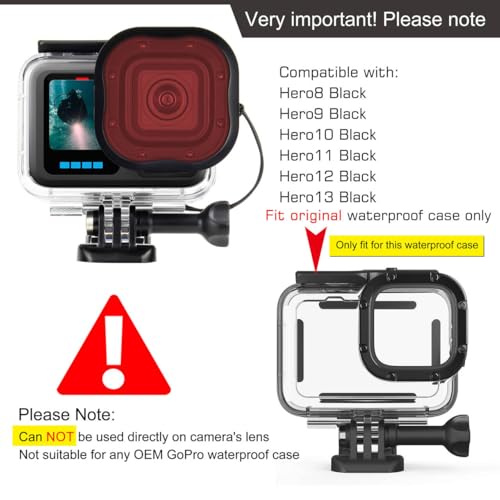 GEPULY 3 Pack Dive Filters for GoPro Hero 8 9 10 11 12 13 Official Waterproof Housing Case (Red, Light Red, Magenta Filters) - Color Correction in Deep Diving/Scuba Snorkeling/Underwater Photography - Image 2