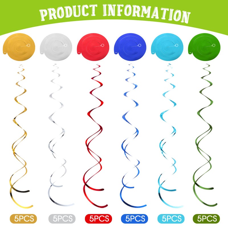 Faccito 57 Pcs Dinosaur Hanging Swirls Birthday Party Decorations Jungle Theme Party Supplies Dinosaur Foil Swirls Ceiling Spiral Streamers for Girl Boy Baby Shower, Only 27 Cards - Image 3