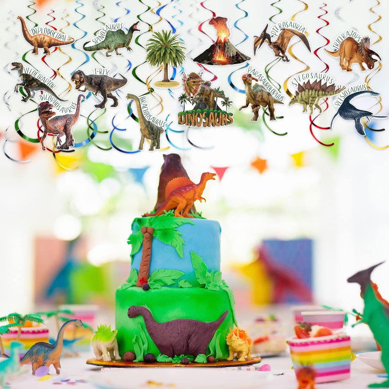 Faccito 57 Pcs Dinosaur Hanging Swirls Birthday Party Decorations Jungle Theme Party Supplies Dinosaur Foil Swirls Ceiling Spiral Streamers for Girl Boy Baby Shower, Only 27 Cards - Image 5