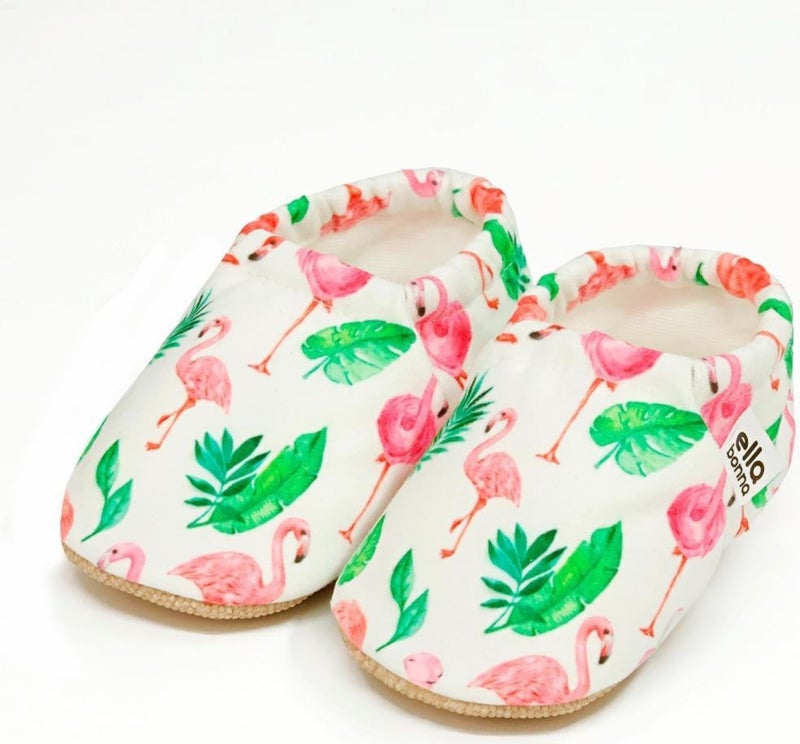Ella Bonna Patterned Baby Booties, Non-Slip Sole, Home Nursery Shoes Slippers, Flamingo  - Image 1