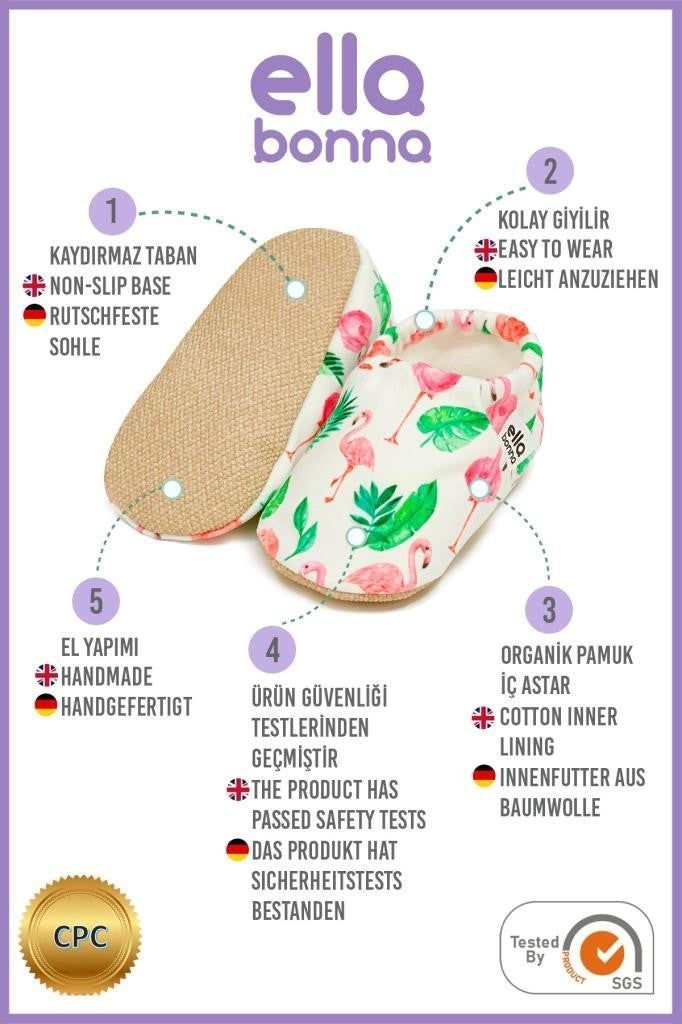 Ella Bonna Patterned Baby Booties, Non-Slip Sole, Home Nursery Shoes Slippers, Flamingo  - Image 4