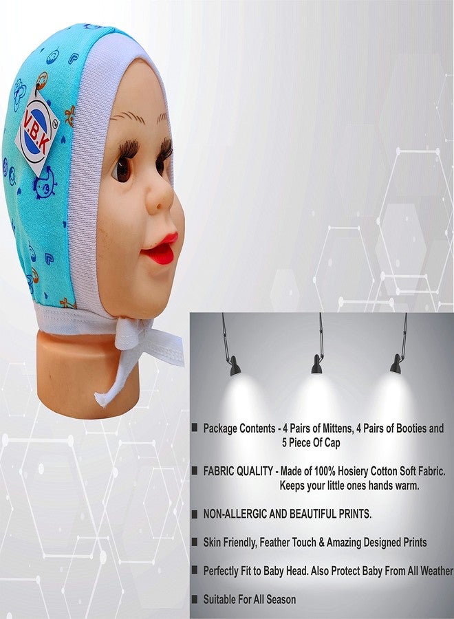 V.B.K طقم قفازات وجوارب وقبعة للأطفال الرضع من VBK®، 4 أزواج من القفازات، 4 أزواج من الجوارب، و5 قطع من القبعات، مصنوع من قماش ناعم لطيف على بشرة الطفل، مناسب للأطفال من عمر 0 إلى 6 أشهر - Image 2