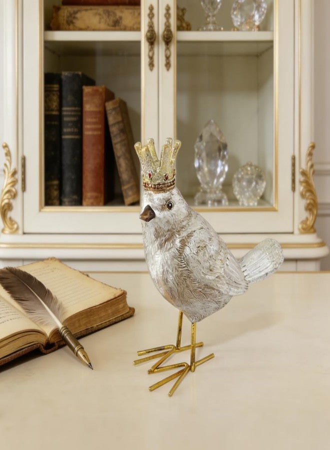 Gishima Bird Figurine Birds Decoration Resin Bird Figurine Home Decor Vintage & Modern Royal Crowned Bird Decor Statue Bird Ornaments & Gifts, Gold Sliver - Image 3
