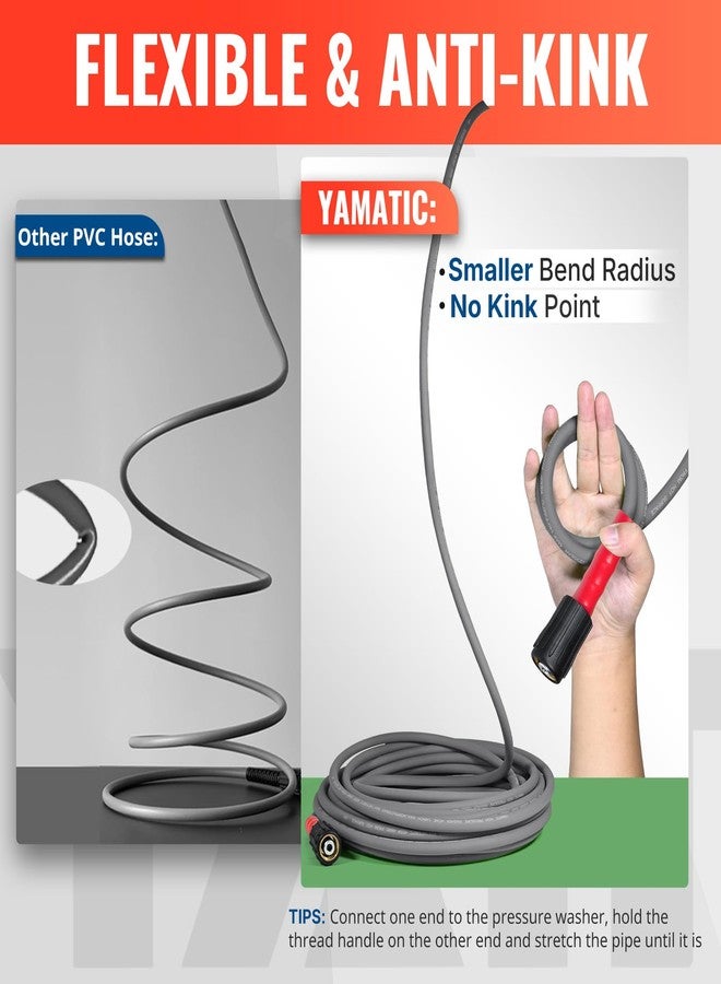 YAMATIC Super Flexible Pressure Washer Hose, 100FT X 1/4" 3200 PSI Kink Free Power Washer Extension Hose, M22-14mm x 3/8" Quick Connect Kit, Replacement for Ryobi, Craftsman, Troy Bilt, Honda - Image 2