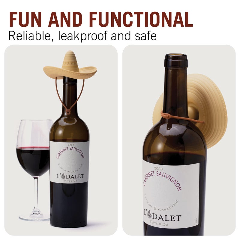 Monkey Business elCorko Silicone Wine Stopper, Bottle Stopper with Sombrero Design, Wine Accessories, Keeps Wine Fresh, Wine Gifts - Image 3