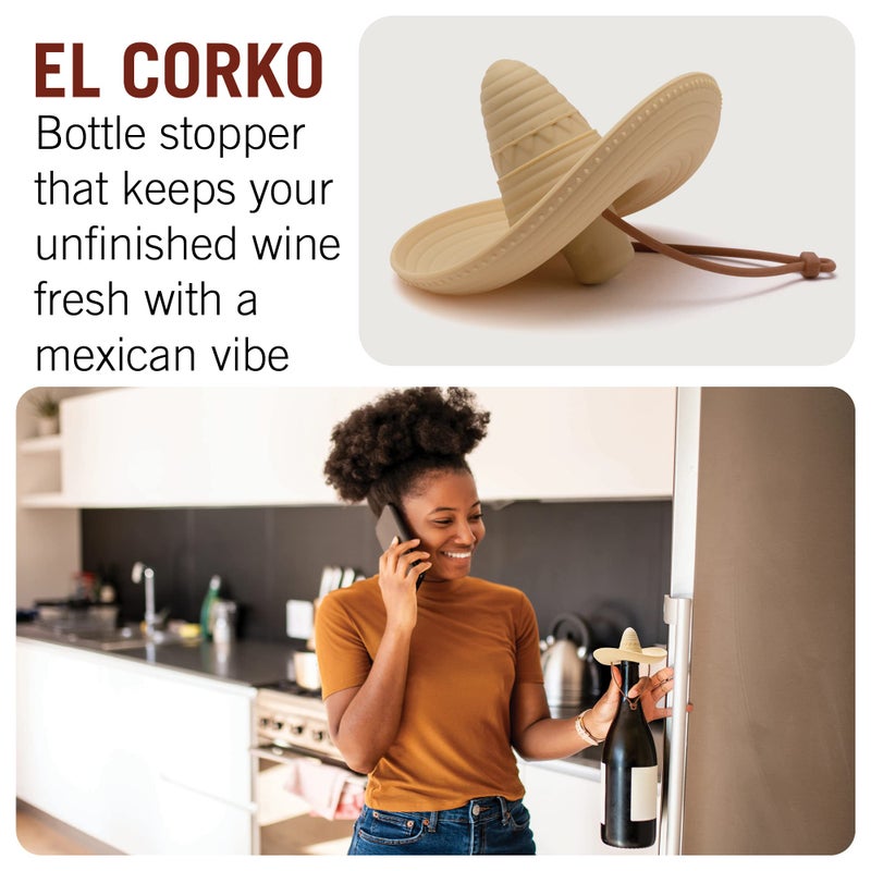 Monkey Business elCorko Silicone Wine Stopper, Bottle Stopper with Sombrero Design, Wine Accessories, Keeps Wine Fresh, Wine Gifts - Image 2