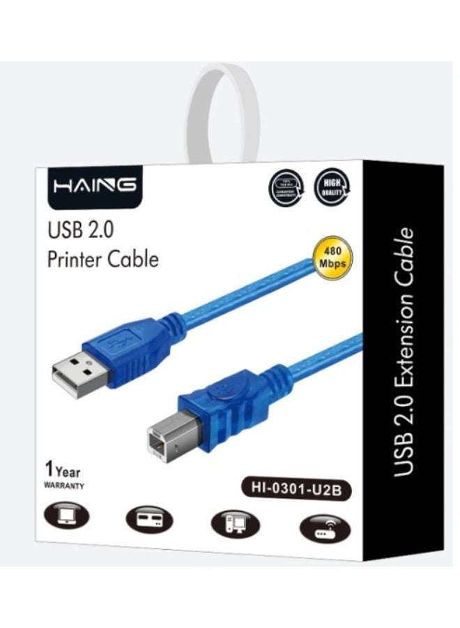 Haing USB 2.0 A-B CABLE BLUE 3M - Image 1