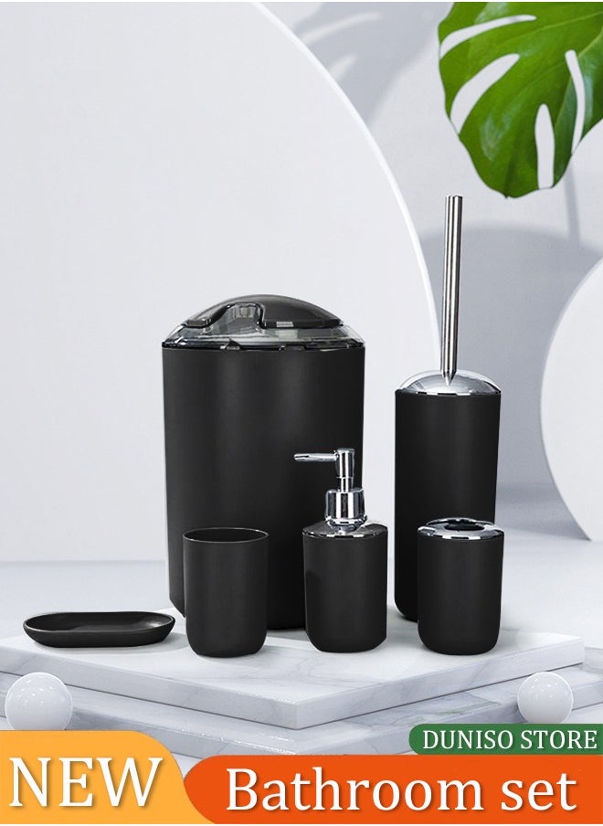 DUNISO 6 Pieces Of Bathroom Accessories Set, Household Toiletries Set, Bathroom Storage Set,Sturdy And Durable,With Lotion Bottle, Toothbrush Cup, Mouthwash Cup, Soap Tray, Toilet Brush, Garbage Can,Suitable For Family And Travel Use  - Image 1