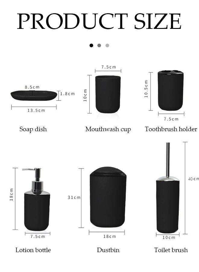 DUNISO 6 Pieces Of Bathroom Accessories Set, Household Toiletries Set, Bathroom Storage Set,Sturdy And Durable,With Lotion Bottle, Toothbrush Cup, Mouthwash Cup, Soap Tray, Toilet Brush, Garbage Can,Suitable For Family And Travel Use  - Image 2