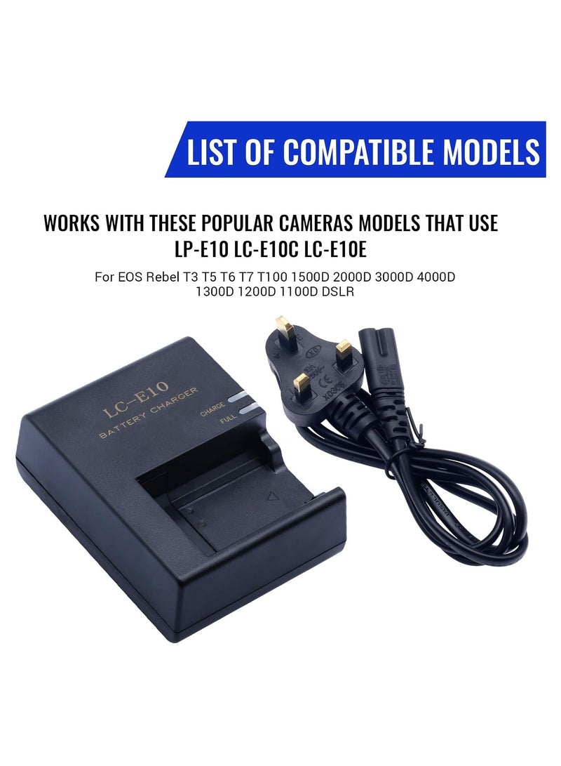 GUDOO LP-E10 Battery Quick Charger for Canon LP-E10 LC-E10C LC-E10E Battery Compatible with Canon EOS Rebel T3 T5 T6 T7 T100 (Not T3i T5i T6i T6s T7i) 1500D 2000D 3000D 4000D 1300D 1200D 1100D Cameras - Image 2