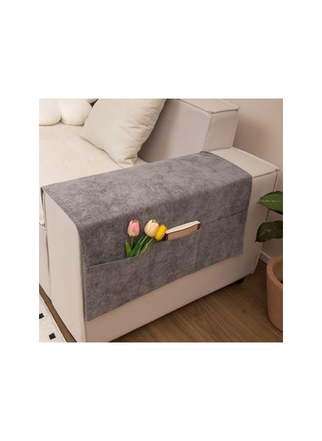 The Bros Luxurious Anti-Slip Couch Sofa Armrest Organizer, Chair Bedside Storage Pocket With 3 Side Pockets, Universal Couch Armchair Caddy Storage Bag For TV Remote Control Magazines Glasses (Deep Grey)  - Image 1