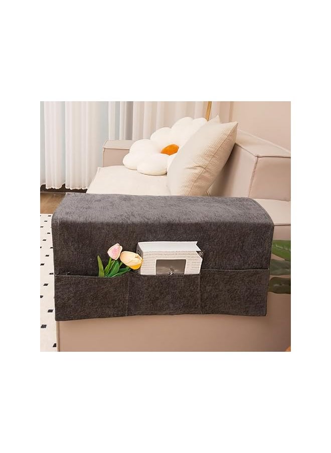 The Bros Luxurious Anti-Slip Couch Sofa Armrest Organizer, Chair Bedside Storage Pocket With 3 Side Pockets, Universal Couch Armchair Caddy Storage Bag For TV Remote Control Magazines Glasses (Deep Grey)  - Image 2
