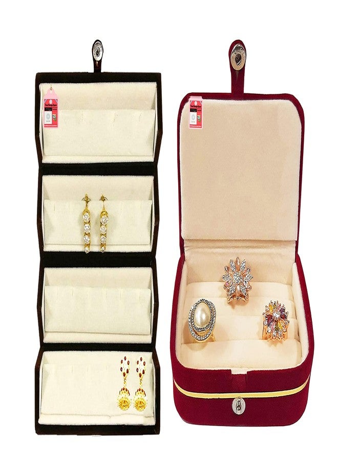 LUCES Combo Pink 2 Bangle Chain Necklace Jewelry Pouch with Cream Ring Earring Box Satin Wardrobe Organizer Jewellery Vanity Box - Image 4