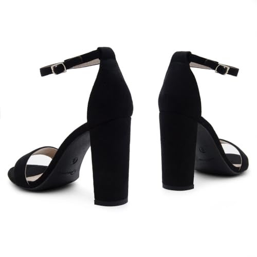 Herstyle Women’s Chunky Block Heels – Open Toe Ankle Strap Sandals, 3.75 Inch High Heels for Wedding, Party & Dressy Occasions – Comfortable Strappy Dress Shoes, Black, Size 8.5, Rosemmina - Image 4