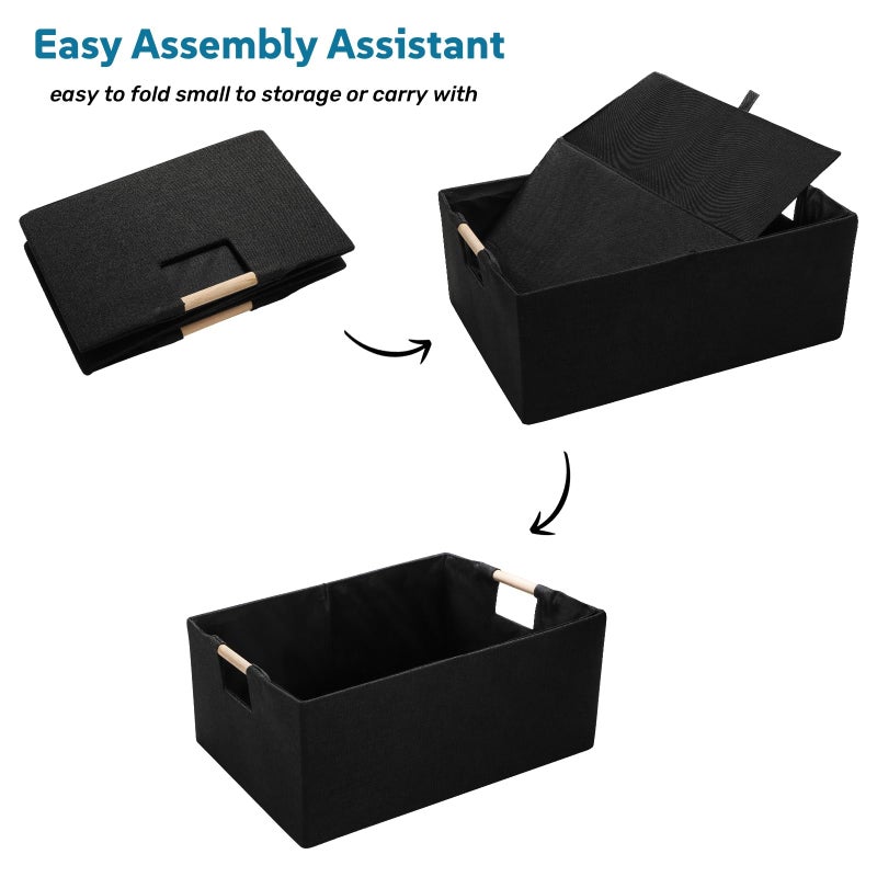ZOOFOX Set of 2 Black Storage Baskets, Closet Storage Bins with Wooden Handles, Foldable Rectangular Storage Baskets for Shelves, Closets, Home, Office - Image 4