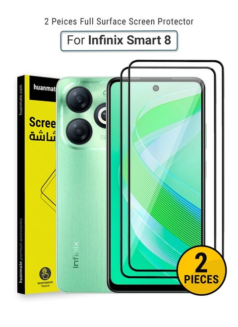 2 Pieces Infinix Smart 8 Screen Protector – Premium Edge to Edge Tempered Glass, High Transparency, Delicate Touch, Anti-Explosion, Smooth Arc Edges, Easy Installation