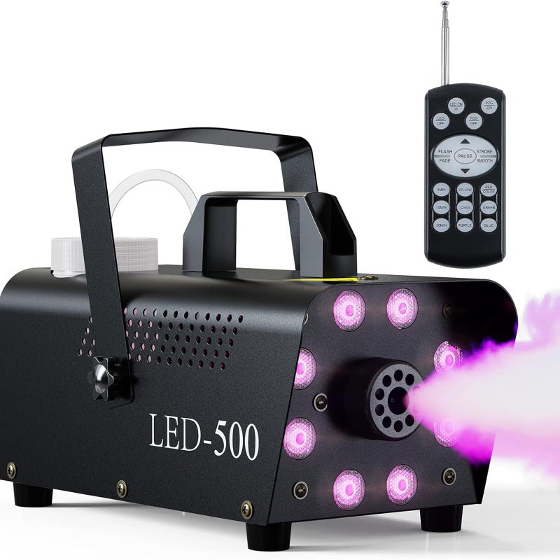 آلة الدخان بالصمامات الضوئية (LED): قوة 500 واط - جهد 90-130 فولت - سوكية بريطانية - تحكم عن بعد - متعددة الوظائف في جهاز واحد لمناسبات الهالوين، الكريسماس، الحفلات والتجمعات - Image 2