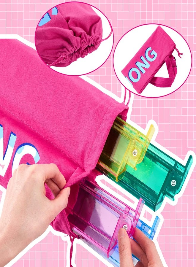 Cosblank Mahjong Rack Bag with 4 Soft Divider Pockets Canvas Drawstring Mahjong Game Rack & Pushers Storage Bag Fits All Types of Racks Protective Sleeve for Game Night Travel (Rose Red) - Image 2