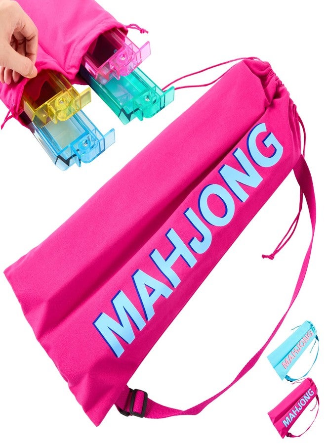 Cosblank Mahjong Rack Bag with 4 Soft Divider Pockets Canvas Drawstring Mahjong Game Rack & Pushers Storage Bag Fits All Types of Racks Protective Sleeve for Game Night Travel (Rose Red) - Image 1
