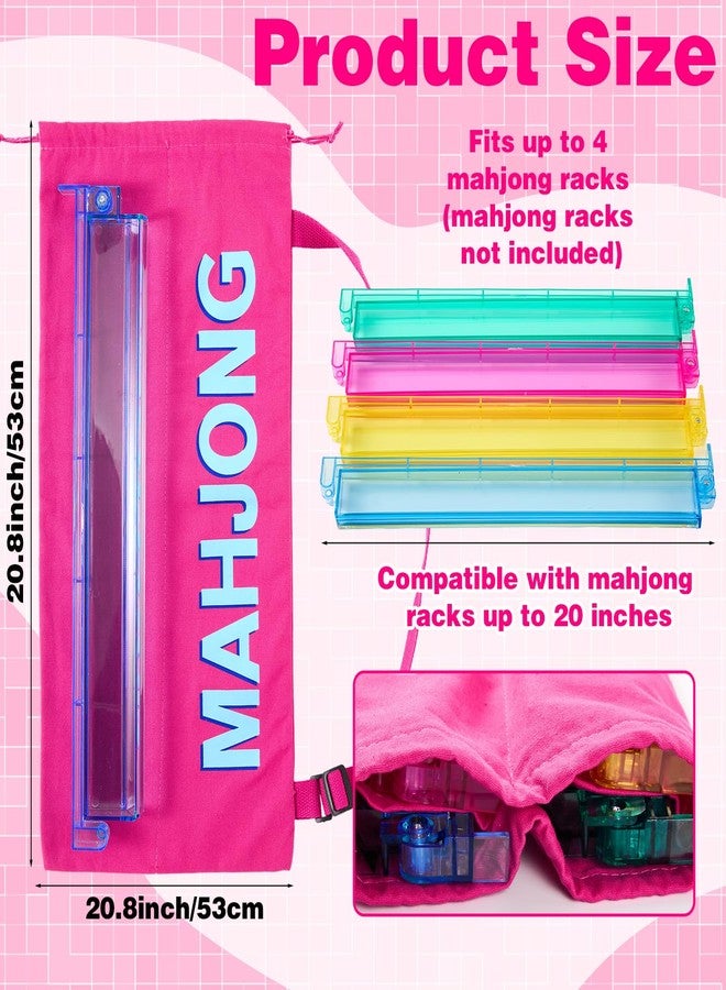 Cosblank Mahjong Rack Bag with 4 Soft Divider Pockets Canvas Drawstring Mahjong Game Rack & Pushers Storage Bag Fits All Types of Racks Protective Sleeve for Game Night Travel (Rose Red) - Image 3