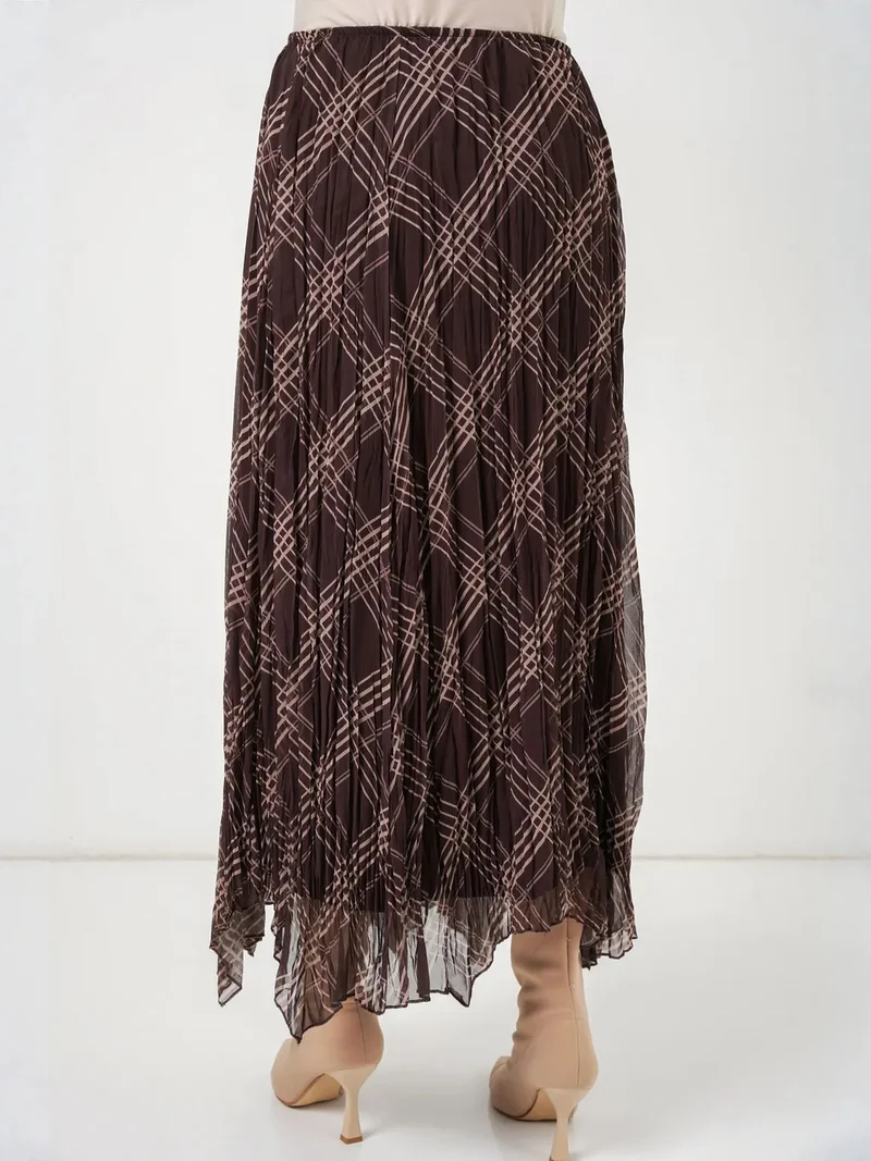 Big Dart Mocha Brown BDART Asymmetrical Patterned Maxi Skirt for Women | Best Price UAE