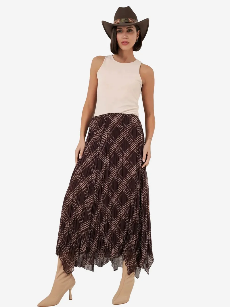 Big Dart Mocha Brown BDART Asymmetrical Patterned Maxi Skirt for Women | Best Price UAE