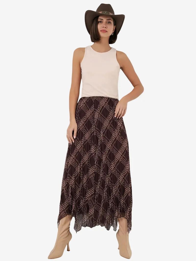 Big Dart Mocha Brown BDART Asymmetrical Patterned Maxi Skirt for Women | Best Price UAE
