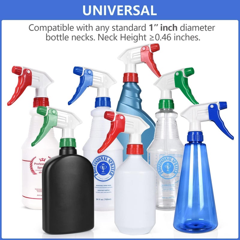Uineko Bealee Replacement Trigger Sprayer Nozzle (6 Pack) for 16oz / 24oz / 32oz Bottles, Heavy Duty Chemical Resistant Mister Spray Head Part w/ 10.2 Inch Tube Fits 28-410 Plastic Spraying Bottle - Image 2
