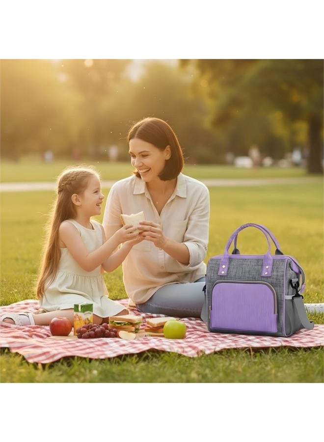 IDEATECH Insulated Lunch Bag Women, Stylish Adult Lunch Box for Working Mom, Leakproof Large Cooler Tote with Adjustable Strap & Pockets for Office Picnic Travel (Purple) - Image 2