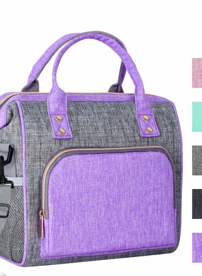 IDEATECH Insulated Lunch Bag Women, Stylish Adult Lunch Box for Working Mom, Leakproof Large Cooler Tote with Adjustable Strap & Pockets for Office Picnic Travel (Purple) - Image 1