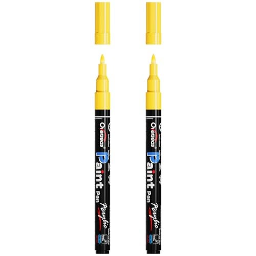 Overseas Yellow Acrylic Paint Pens 2 Pack, 0.7mm Extra Fine Tip Permanent Markers, Water-Based, Quick Drying, Waterproof, Non Toxic Paint Markers for Wood, Metal, Rock, Plastic, Glass, Canvas, Fabric - Image 1