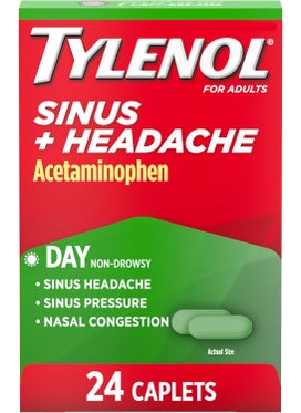 TYLENOL Tylenol Sinus + Headache Daytime Non-Drowsy Relief Caplets, Acetaminophen 325mg, Nasal Decongestant for Sinus Pressure, Headache & Nasal Congestion Relief, 24 ct 