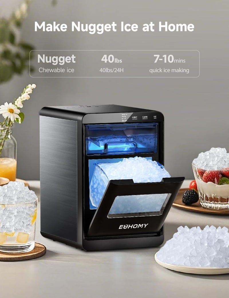 EUHOMY Nugget Ice Maker Countertop, 40Lbs/24H Pebble Ice Maker Machine, Self-Cleaning Countertop Sonic Ice Makers with Ice Scoop&Basket, Pellet Ice Maker Machine for Home/Kitchen/Office - Image 2