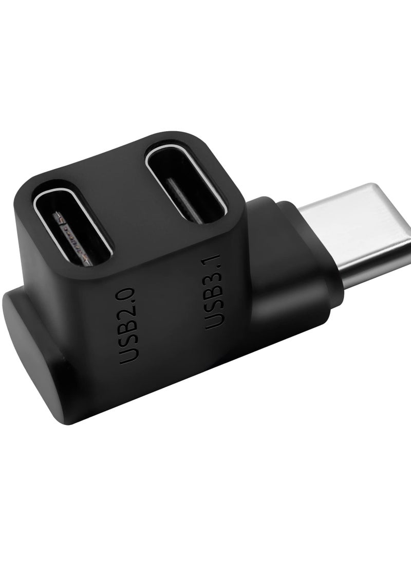 إيروريكس - محول USB C، موصل شحن من النوع C إلى 2 USB 3.1 USB C PD100W، محول USB C ذكر 90 درجة إلى محول أنثى USB-C مزدوج للهواتف الذكية والكمبيوتر المحمول والكمبيوتر اللوحي Steam Deck - Image 1