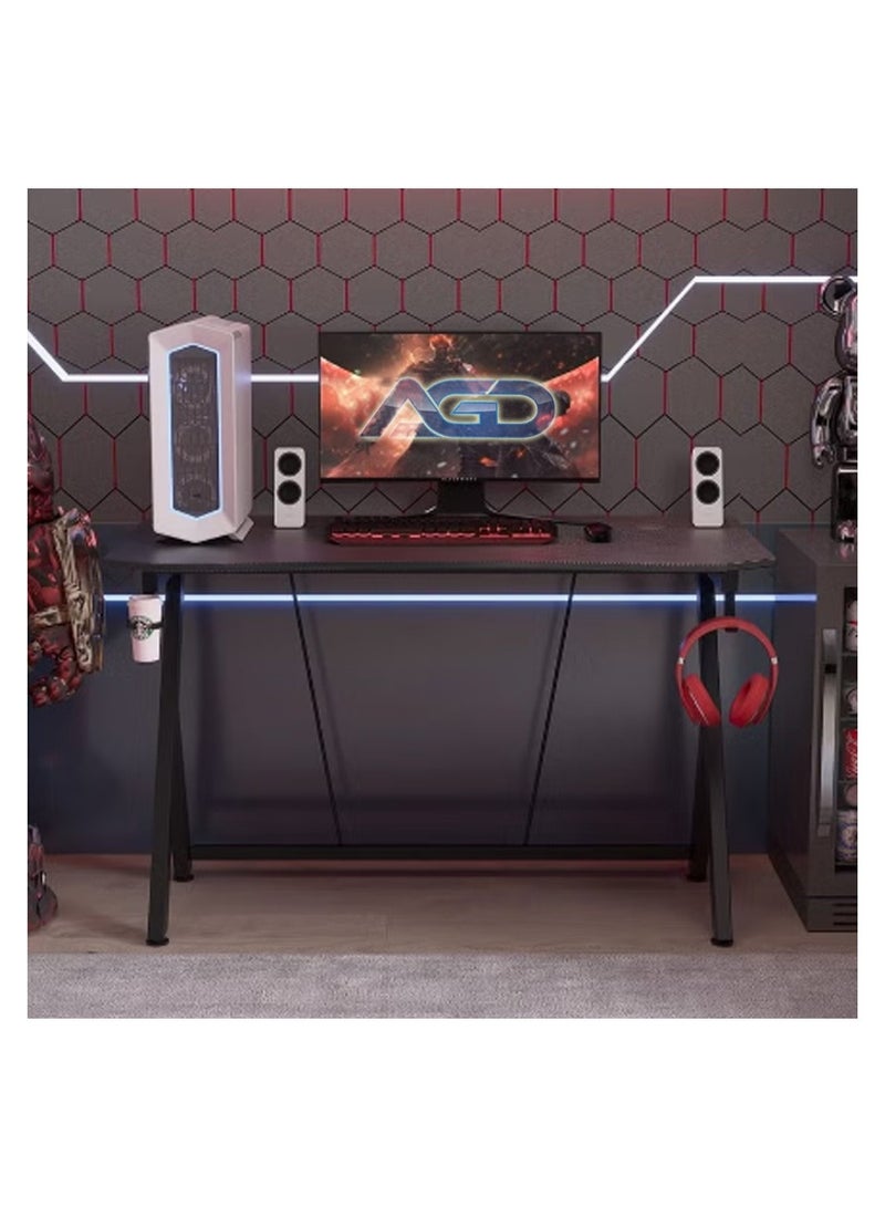 AGD Gaming Desk 120 cm, Small Gaming Desk, Gift Idea, PC Computer Desk, Home Office Desk Workstation with Carbon Fiber Surface, Gaming Table with Headphone Hook and Cup Holder  - Image 4