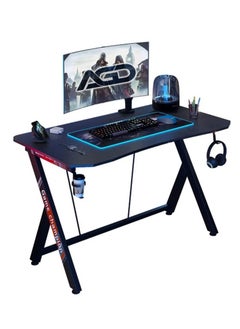 AGD Gaming Desk 120 cm, Small Gaming Desk, Gift Idea, PC Computer Desk, Home Office Desk Workstation with Carbon Fiber Surface, Gaming Table with Headphone Hook and Cup Holder  - Image 3
