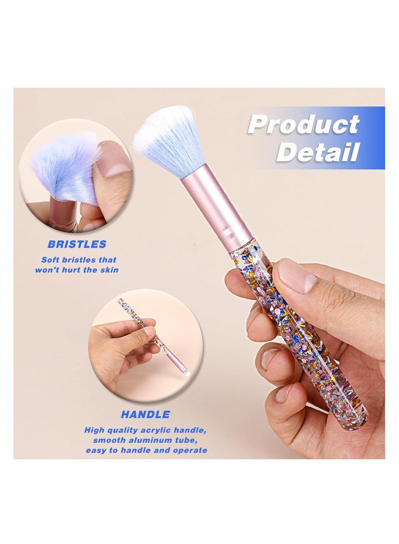 Zikra 7PCS Makeup Brushes Set, Face Base Makeup Brush, Crystal Sparkles Make Up Brush, Professional Blending Brush with Sequins Handle, Cute Blush Foundation Highlight Concealers Eye Shadow Fan Beauty Brush - Image 3