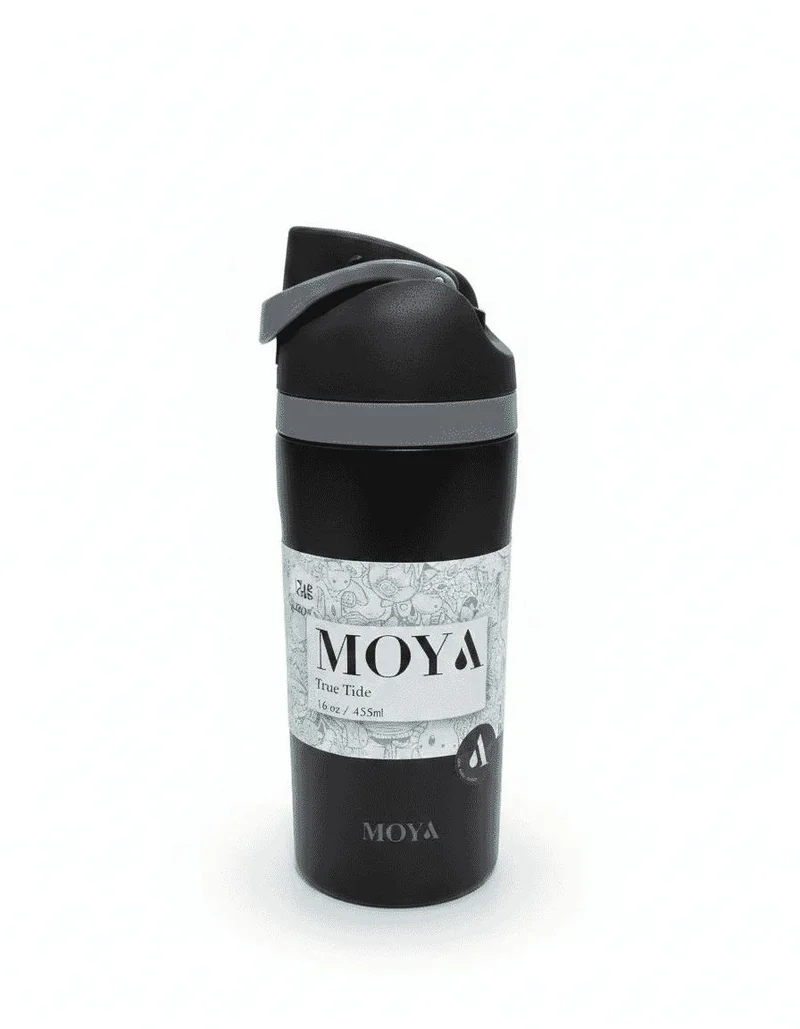 مويا Moya "True Tide"  16oz Insulated Sustainable Water Bottle Black