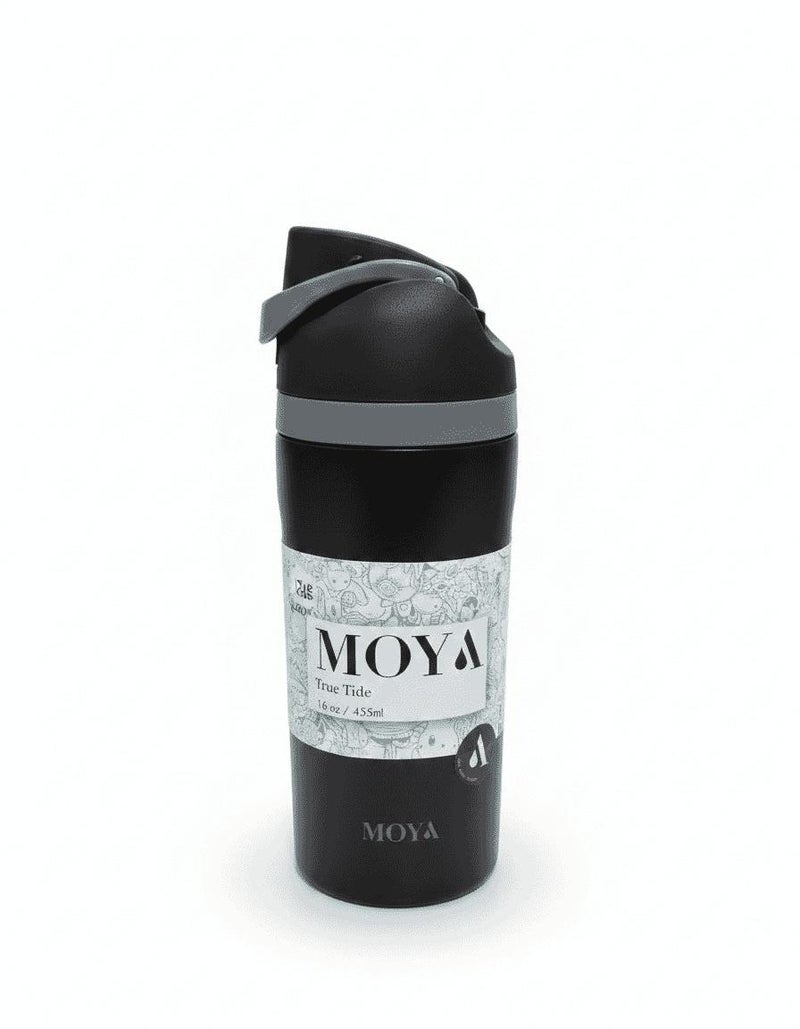 Moya "True Tide"  16oz Insulated Sustainable Water Bottle Black - Image 1